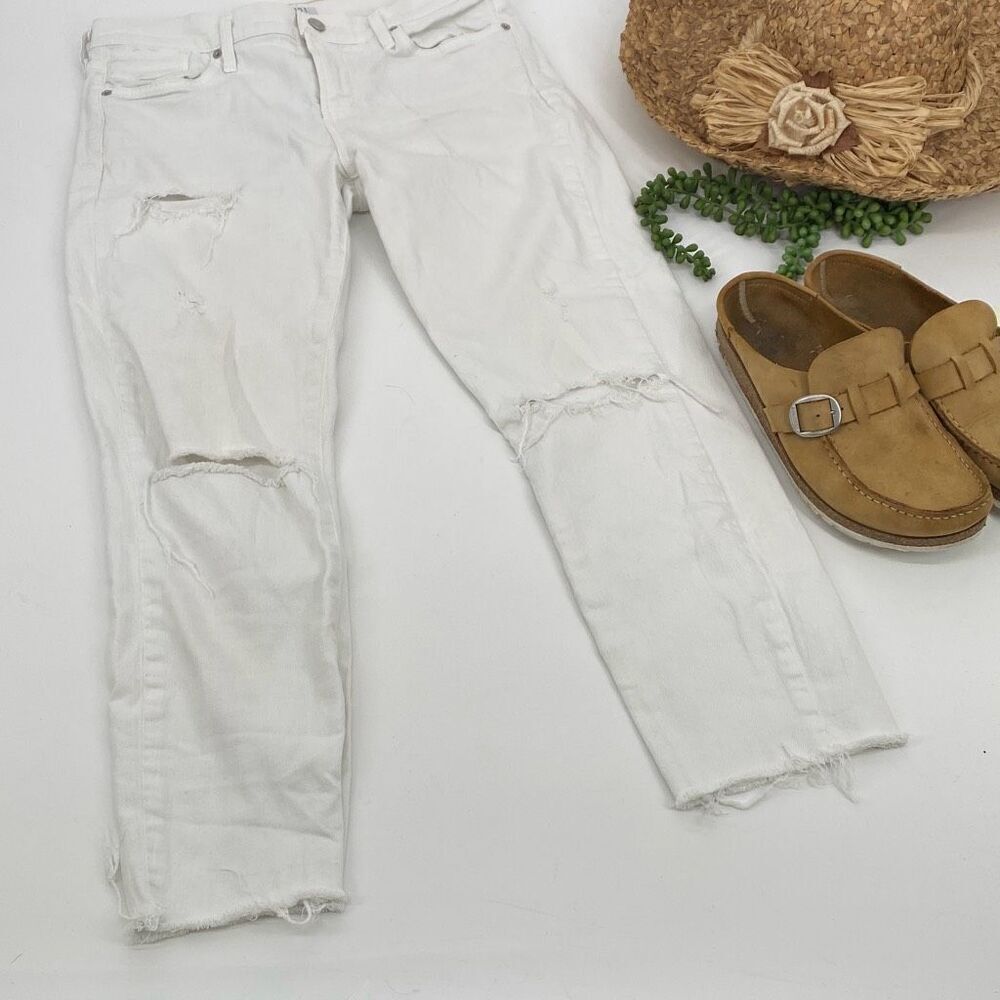 AGOLDE | Revolve‎ Sophie Crop Distressed Mid -Rise Jeans white 29 - Picture 2 of 16
